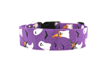 Load image into Gallery viewer, Witchy ghosts purple Halloween dog collar
