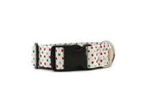 Load image into Gallery viewer, Silver Green and Red Polkadot Christmas Dog Collar
