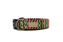 Load image into Gallery viewer, Red and Green Chevron Christmas Dog Collar with Snowflakes