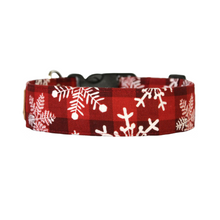 Load image into Gallery viewer, Red Snowflake Buffalo Check Christmas Dog Collar