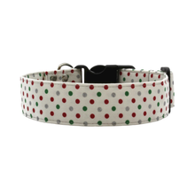 Load image into Gallery viewer, Silver Green and Red Polkadot Christmas Dog Collar