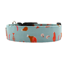 Load image into Gallery viewer, Cute bacon and meat dog collar - The Blake in light blue
