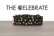 Load image into Gallery viewer, The Celebrate - Black with gold polka dot dog collar - So Fetch & Company