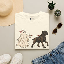 Load image into Gallery viewer, Halloween Cane Corso Ghost T‑Shirt — Cute Ghost Walking Brindle Dog Tee
