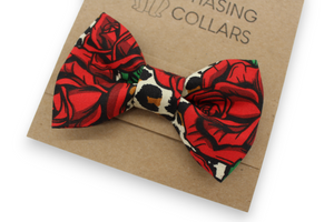 The Betsy - Rockabilly red rose on leopard print dog collar