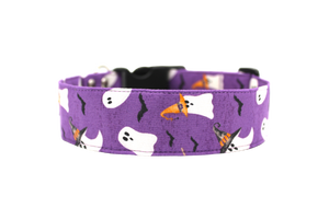Witchy ghosts purple Halloween dog collar
