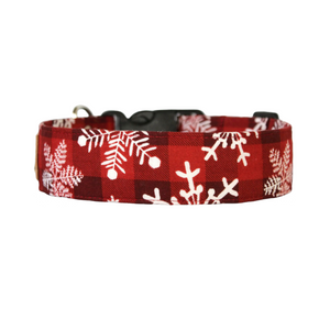 Red Snowflake Buffalo Check Christmas Dog Collar