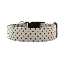 Load image into Gallery viewer, Silver Green and Red Polkadot Christmas Dog Collar
