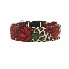 Load image into Gallery viewer, The Betsy - Rockabilly red rose on leopard print dog collar
