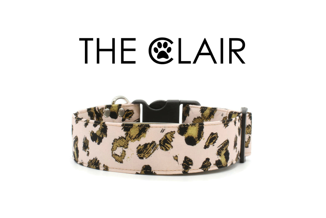 The Clair - Chic pink and gold leopard dog collar