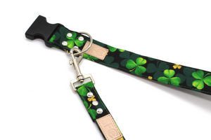 Deep Green Shamrock Dog Collar with Gold Glitter Accents - The Charlie