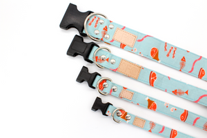 Cute bacon and meat dog collar - The Blake in light blue