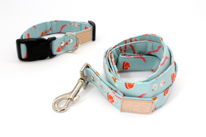 Cute bacon and meat dog collar - The Blake in light blue