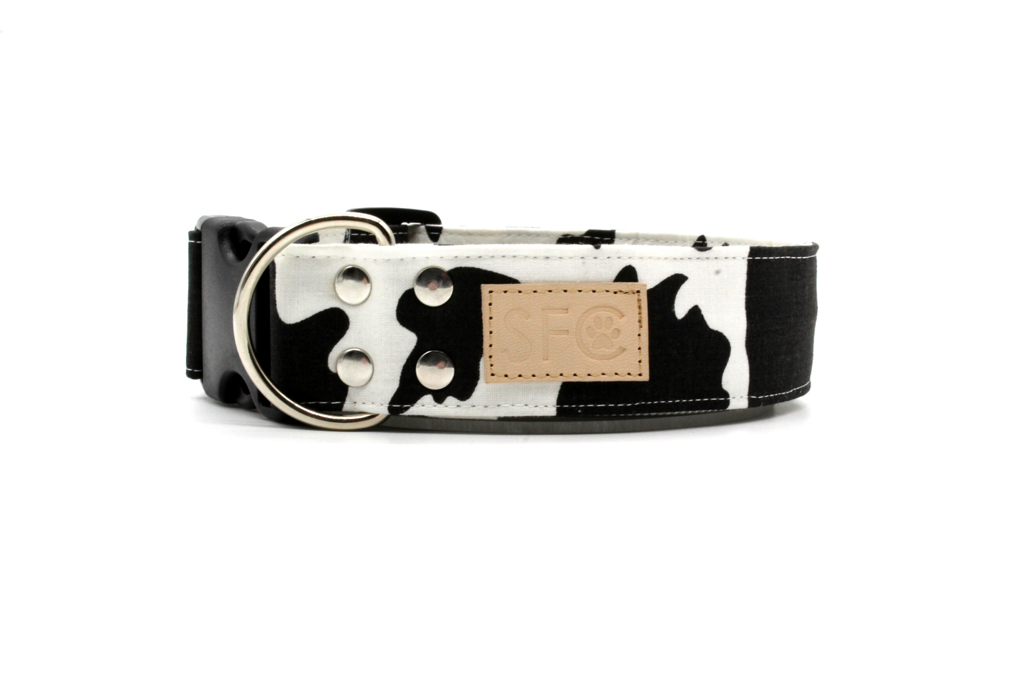 Cow print dog collar The Ellie Mae Paper Chasing Collars