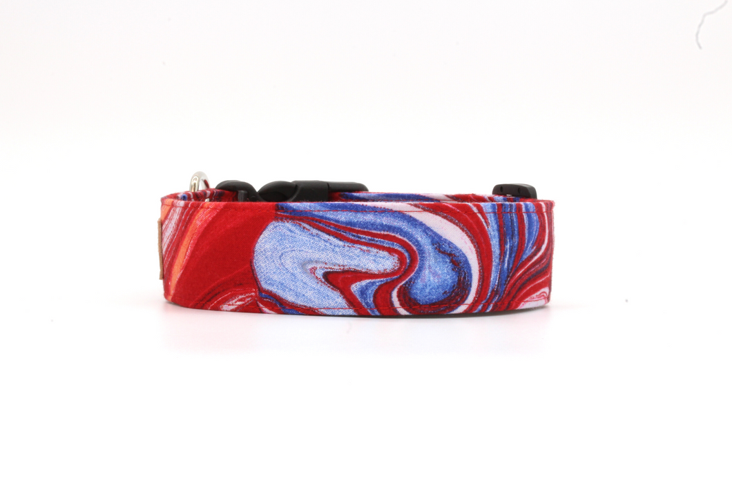 Red white and blue oil slick dog collar - The Glory
