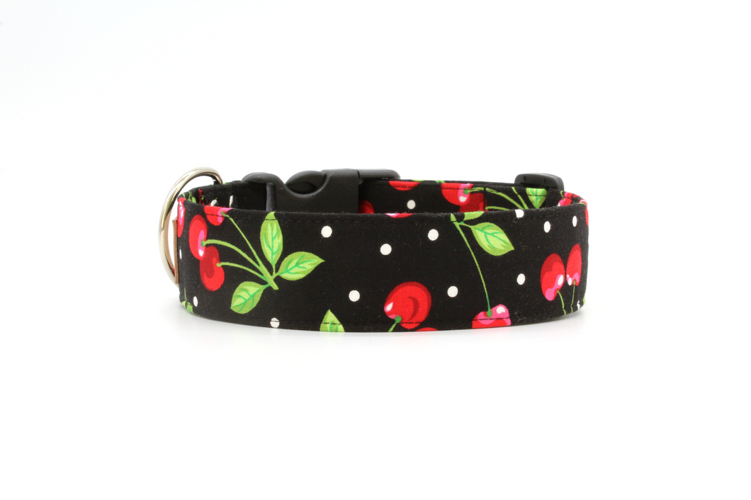 Retro cherry polkadot dog collar - The Cherry Bomb