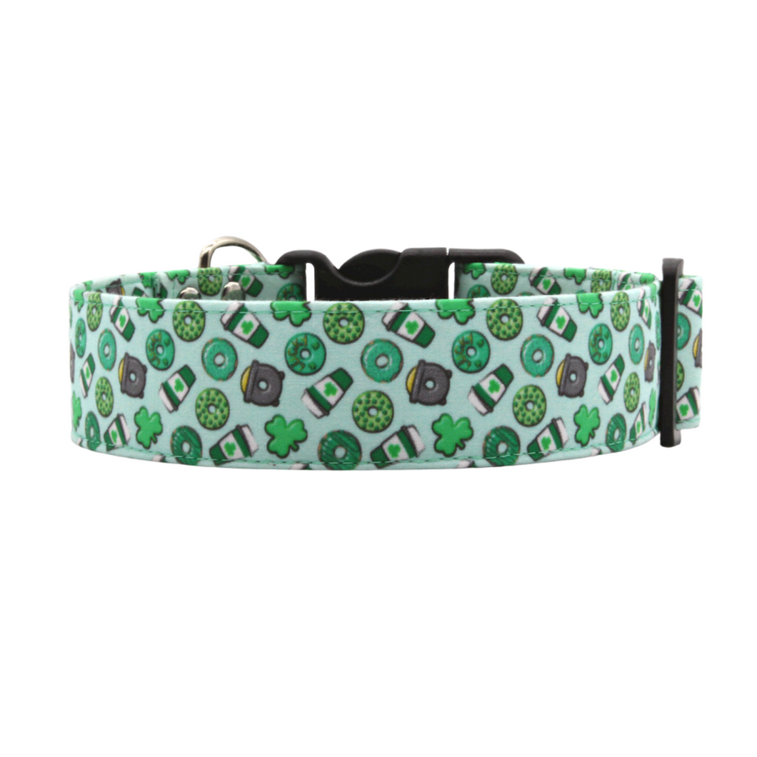Coffee and donuts St Patricks day dog collar - The Bailey