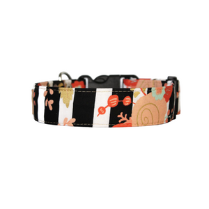Black and white striped floral dog collar - The Tiffany