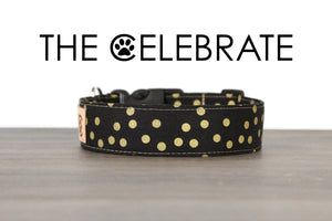 The Celebrate - Black with gold polka dot dog collar - So Fetch & Company