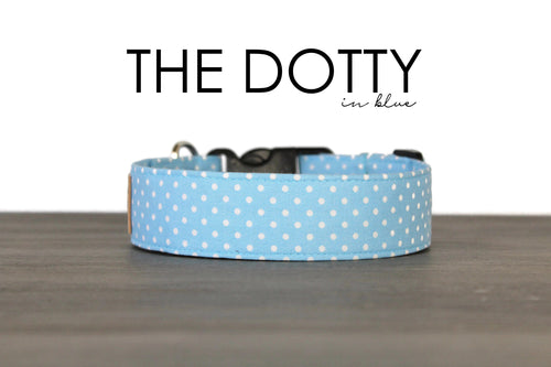The Dotty in Blue - Light blue and white polka dot dog collar - So Fetch & Company