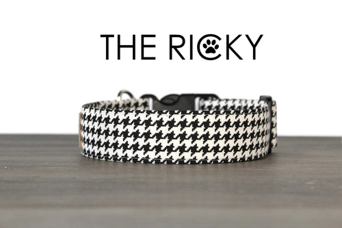The Ricky - Black with white houndstooth dog collar - So Fetch & Company