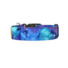 Load image into Gallery viewer, Bright teal purple and aqua galaxy universe dog collar

